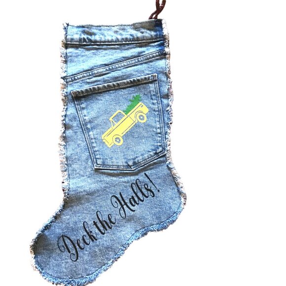 Handmade Christmas Stocking w/Pocket, Country Farmhouse Rustic Pickup Truck - Picture 1 of 7